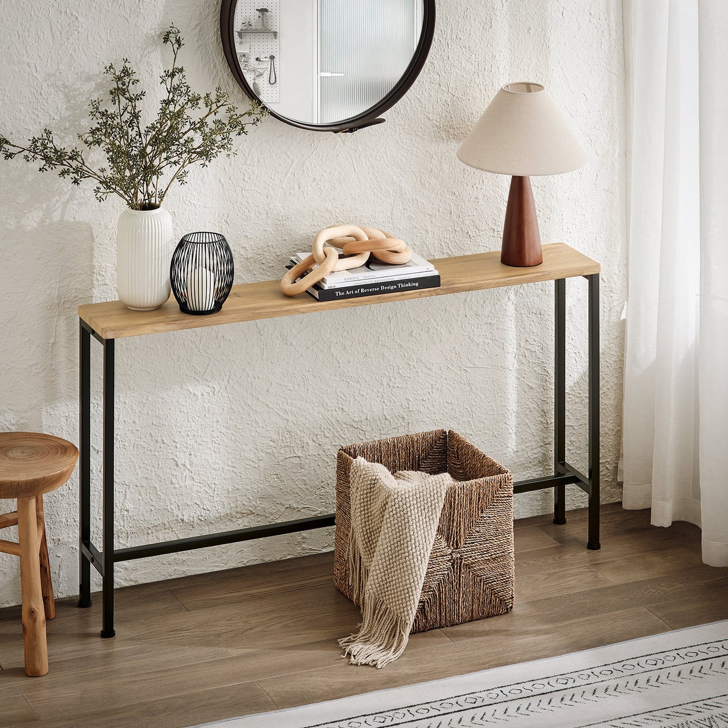 SoBuy FSB19-E Table console / Table d'appoint / Table d'entrée - 120 x 20 x 65 cm, bois MDF avec structure et pieds en métal gris