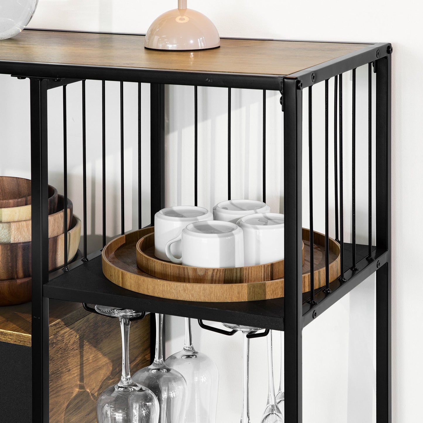 SoBuy FSB56-F Table console - 100x33x95 cm - Vintage Brown/Black - Table d'appoint avec tiroir, 3 étagères de rangement et porte-bouteille