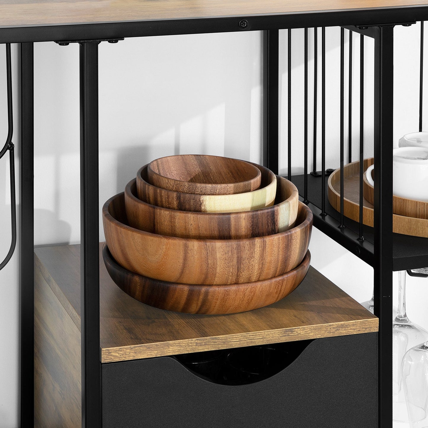 SoBuy FSB56-F Table console - 100x33x95 cm - Vintage Brown/Black - Table d'appoint avec tiroir, 3 étagères de rangement et porte-bouteille