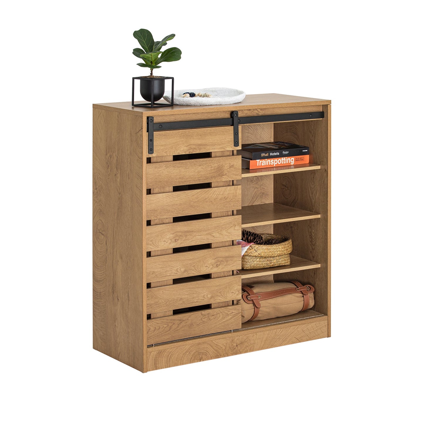 SoBuy FSB65-N Buffet / Meuble à chaussures avec porte coulissante - 80x35x89 cm - Chêne - Design industriel