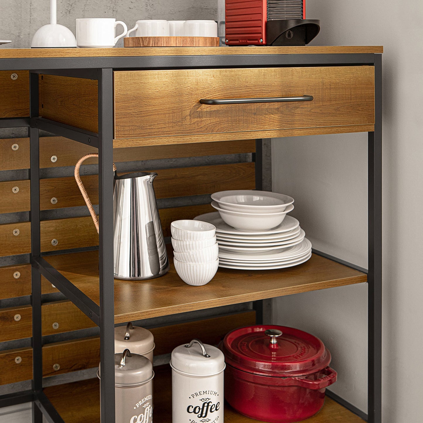 SoBuy FSB71-PF Buffet en bois composite marron avec tiroir et étagères