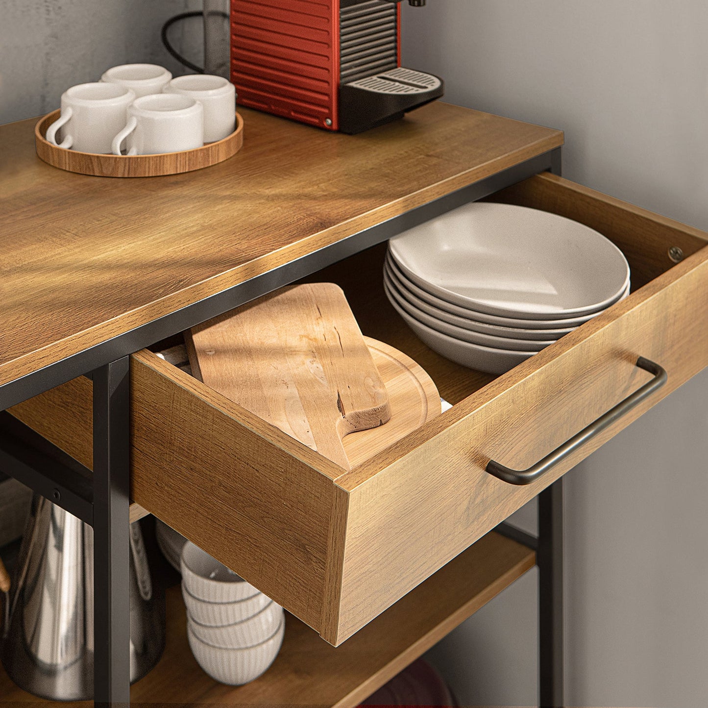 SoBuy FSB71-PF Buffet en bois composite marron avec tiroir et étagères