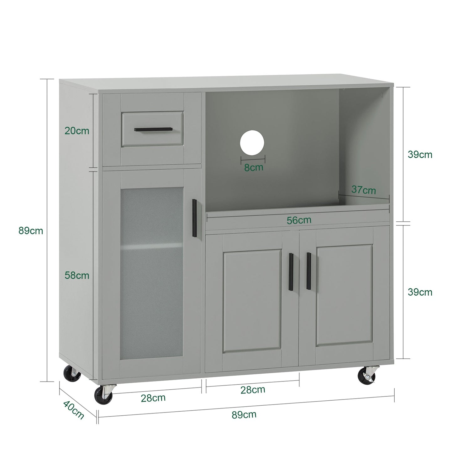 SoBuy Meuble micro-ondes FSB78-HG - 1 tiroir - 3 portes - 89 x 40 x 89 cm - Gris
