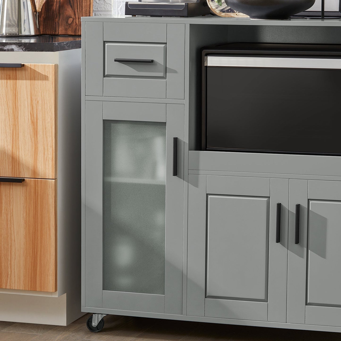 SoBuy Meuble micro-ondes FSB78-HG - 1 tiroir - 3 portes - 89 x 40 x 89 cm - Gris