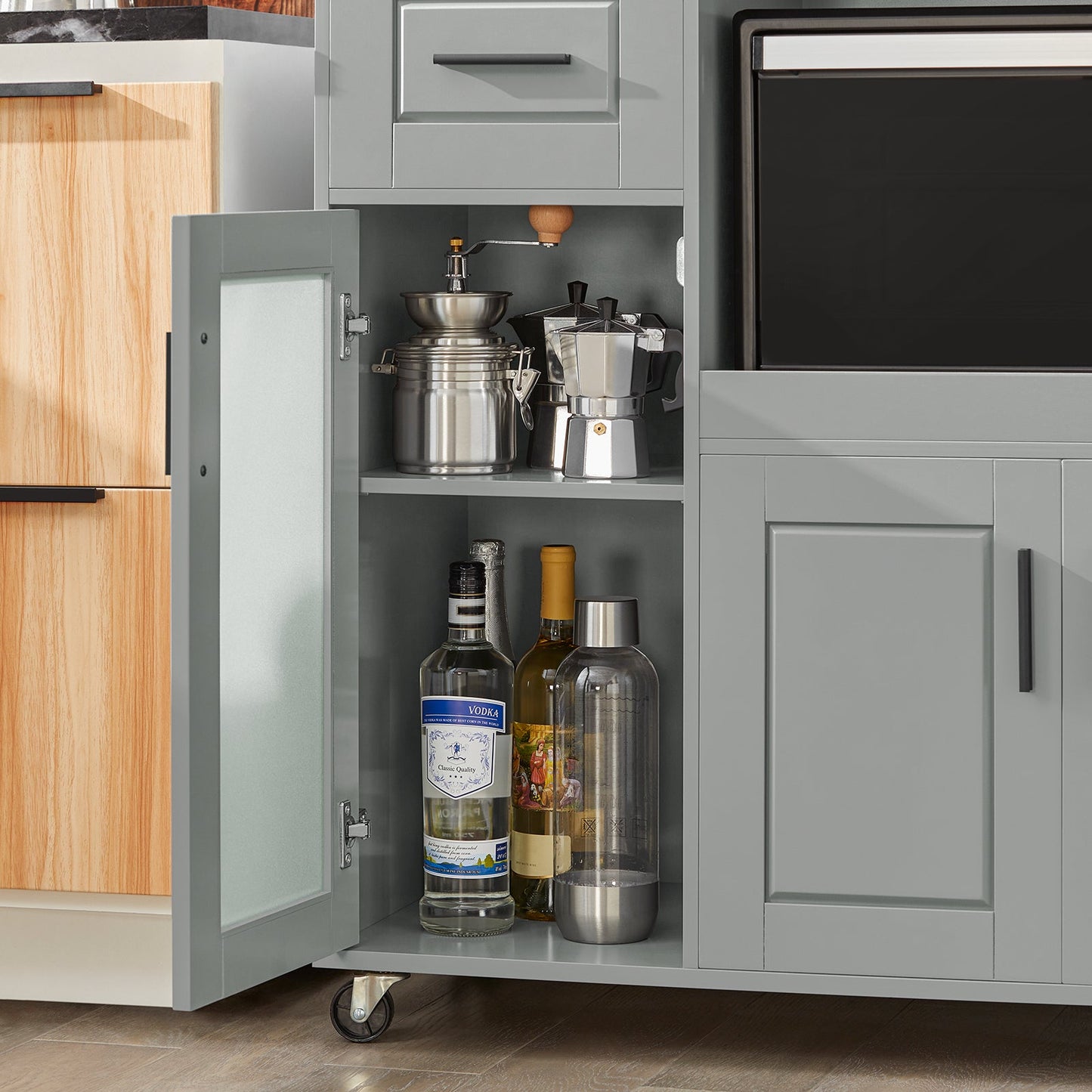 SoBuy Meuble micro-ondes FSB78-HG - 1 tiroir - 3 portes - 89 x 40 x 89 cm - Gris