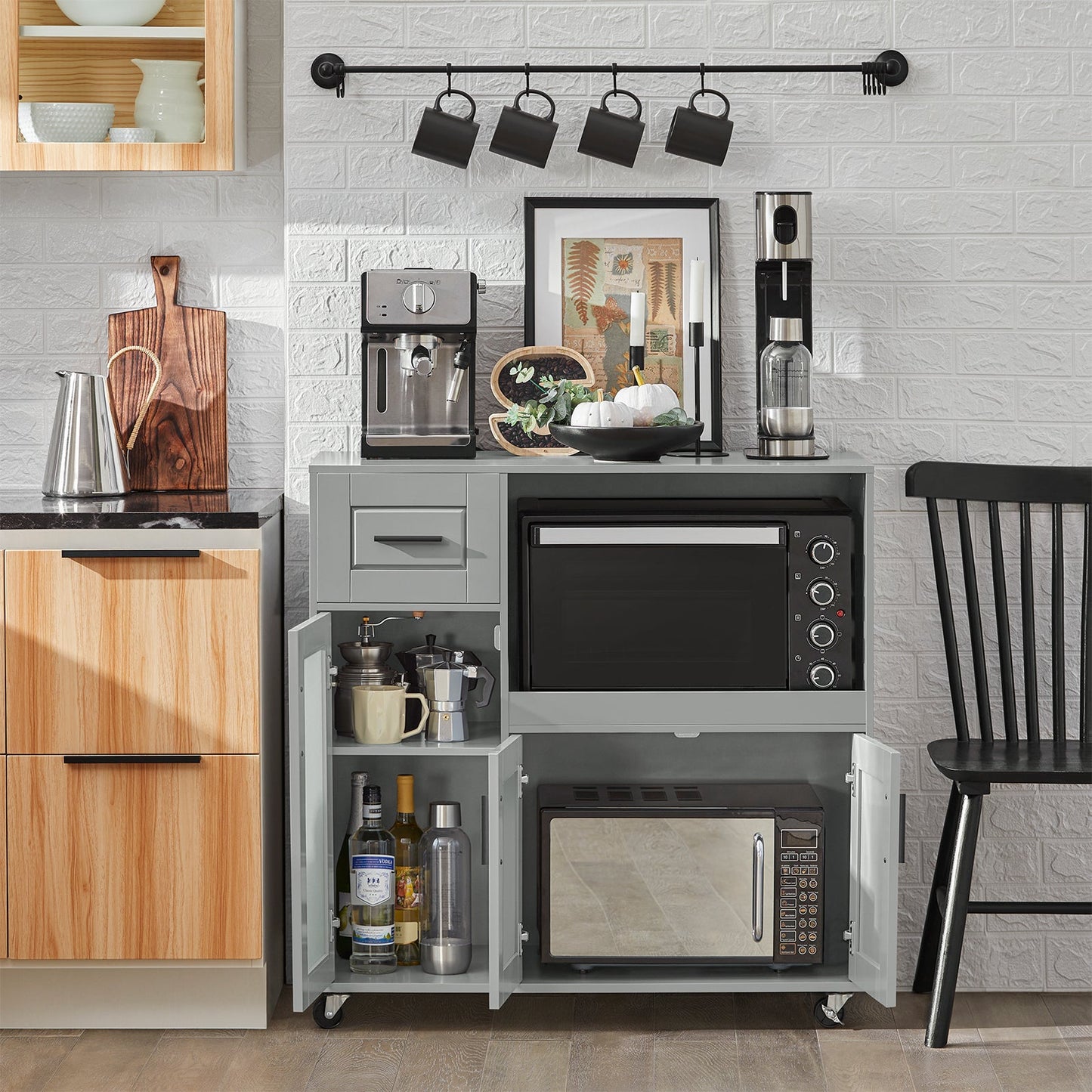 SoBuy Meuble micro-ondes FSB78-HG - 1 tiroir - 3 portes - 89 x 40 x 89 cm - Gris