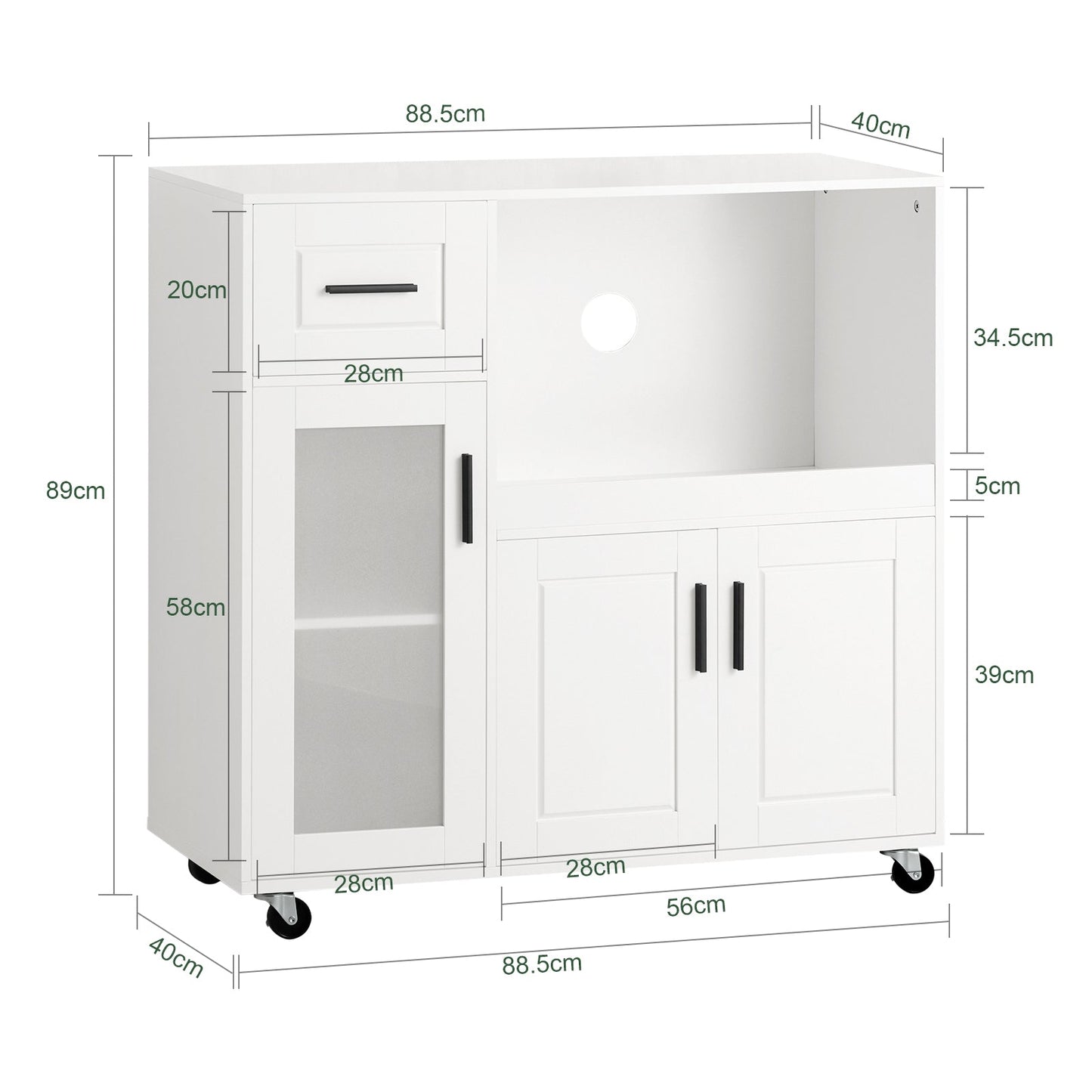 Armoire micro-ondes - SoBuy - Armoire cuisine - 1 tiroir - 3 portes - 89 x 40 x 89 cm - Blanc