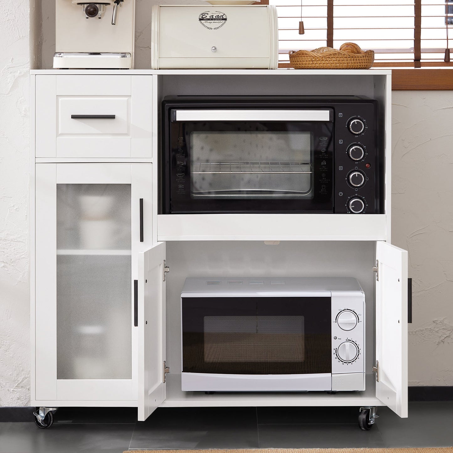 Armoire micro-ondes - SoBuy - Armoire cuisine - 1 tiroir - 3 portes - 89 x 40 x 89 cm - Blanc