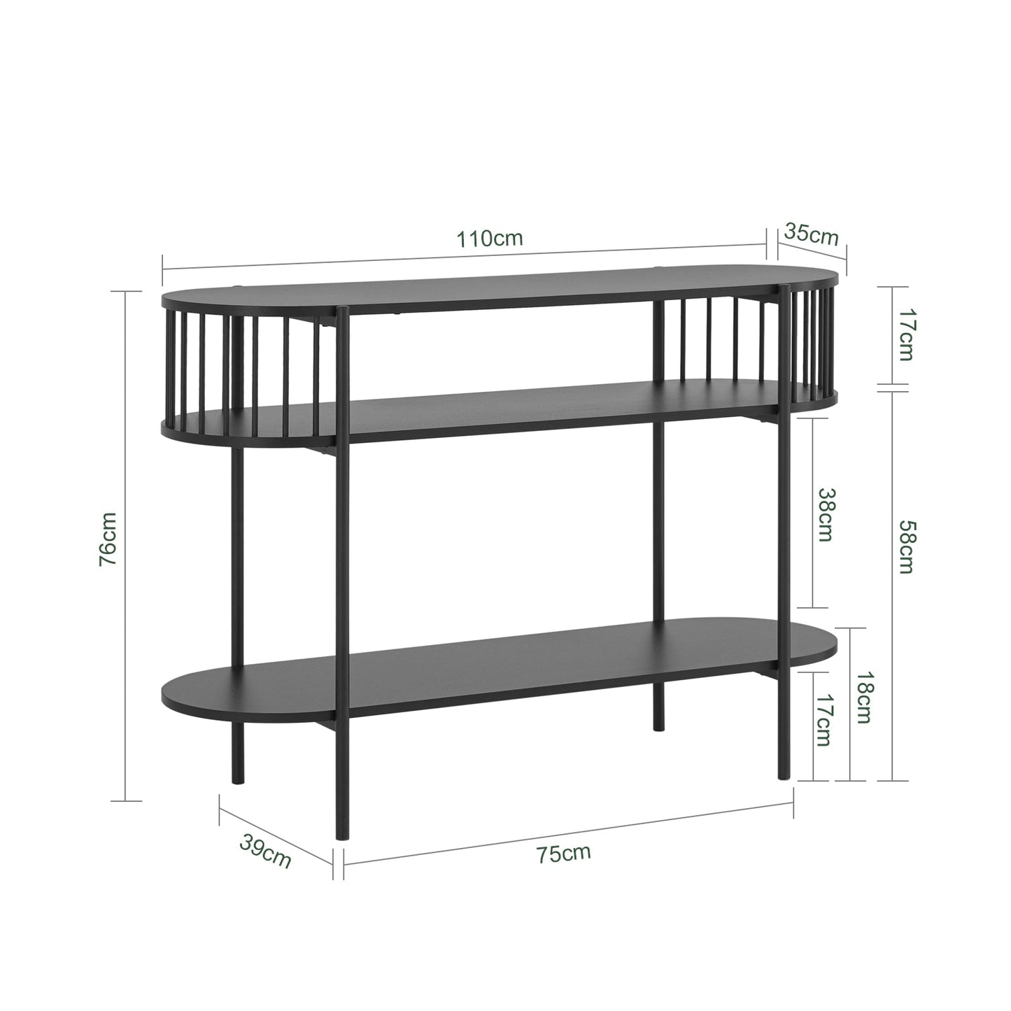 SoBuy Table console - Avec 3 niveaux - max 75 kg - 110 x 39 x 76 cm - Noir