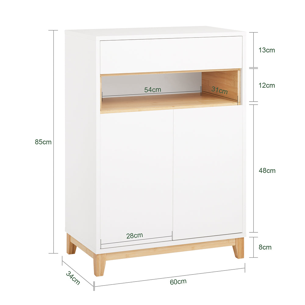 SoBuy FSB97-WN Meuble de rangement multifonctionnel gris 60x34x85cm avec tiroirs, étagères réglables et double portes