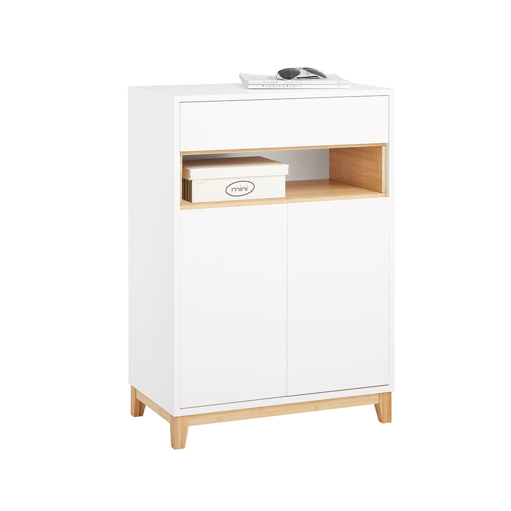 SoBuy FSB97-WN Meuble de rangement multifonctionnel gris 60x34x85cm avec tiroirs, étagères réglables et double portes