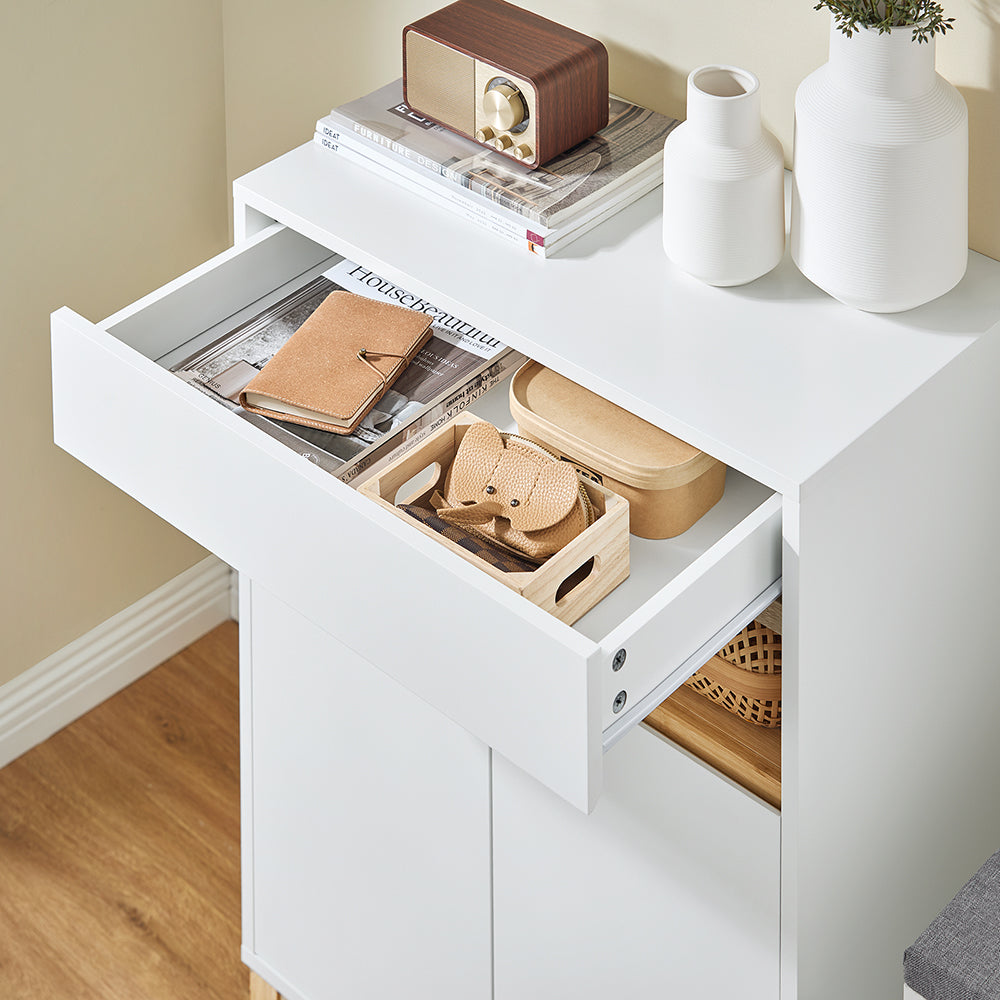 SoBuy FSB97-WN Meuble de rangement multifonctionnel gris 60x34x85cm avec tiroirs, étagères réglables et double portes