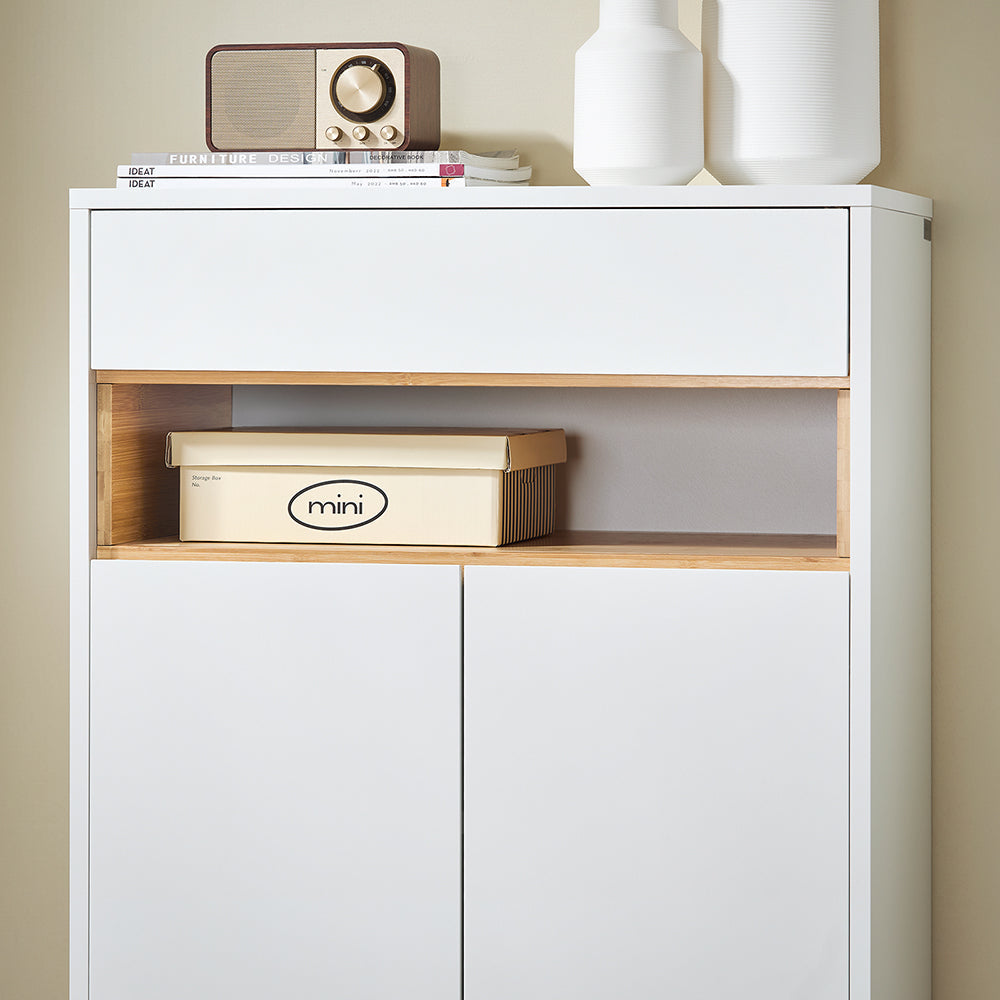 SoBuy FSB97-WN Meuble de rangement multifonctionnel gris 60x34x85cm avec tiroirs, étagères réglables et double portes