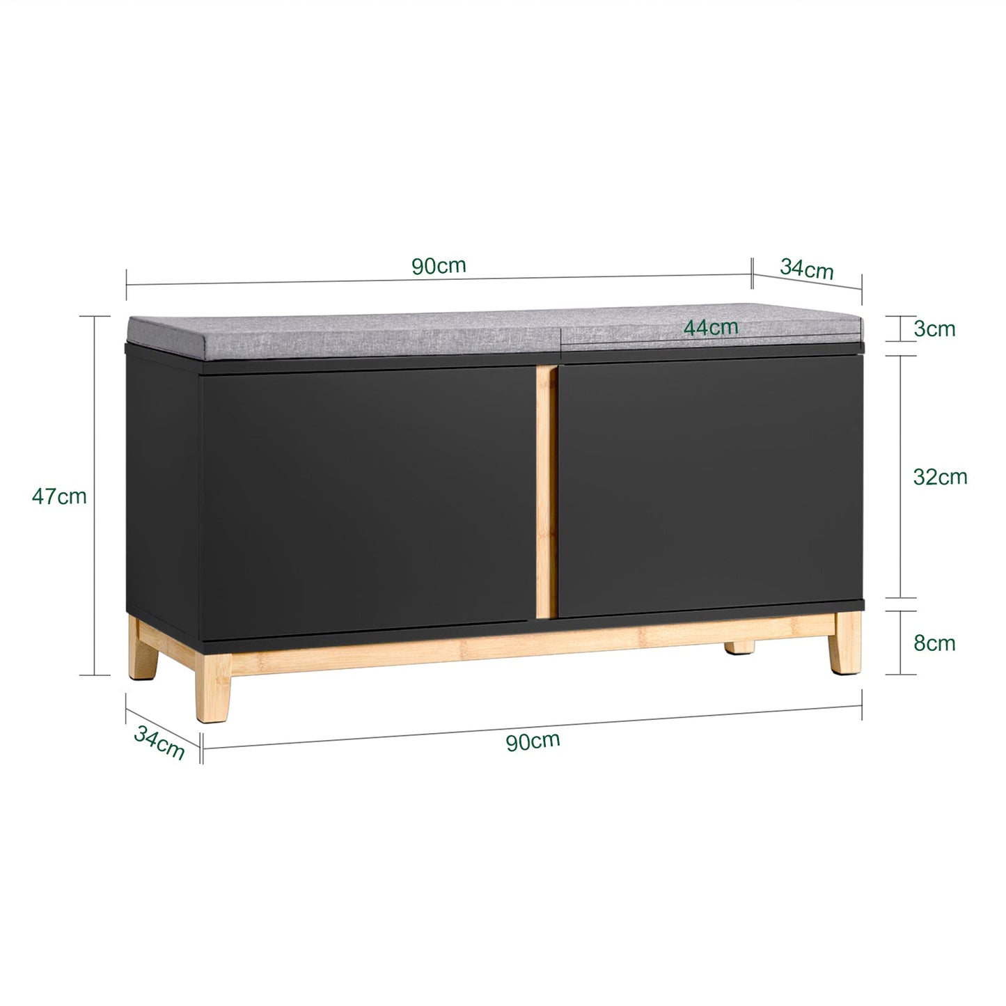 SoBuy FSR117-SCH Banc à chaussures - Banc de rangement noir avec 2 portes