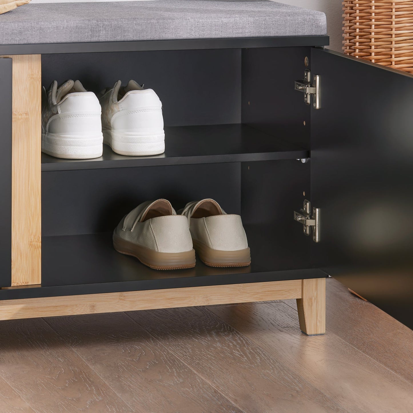 SoBuy FSR117-SCH Banc à chaussures - Banc de rangement noir avec 2 portes