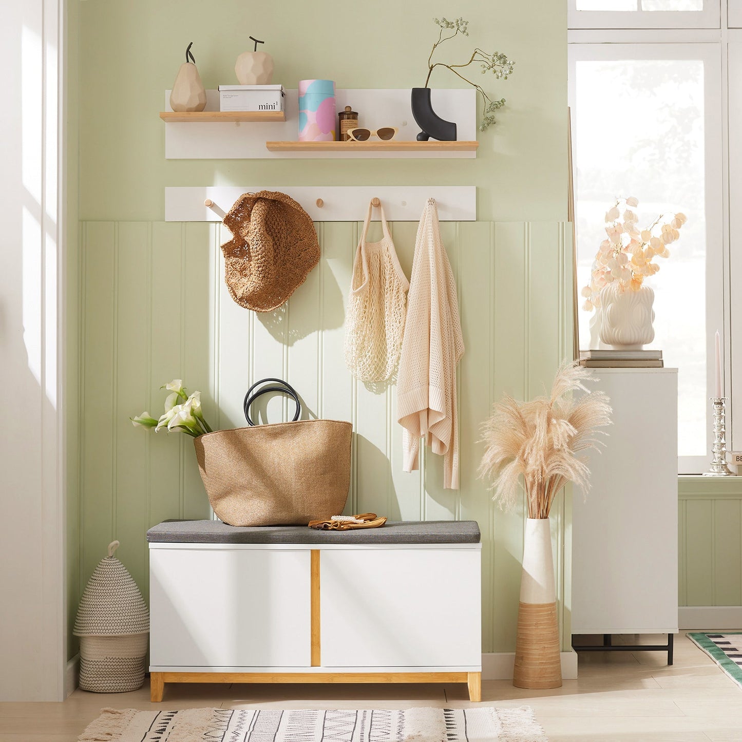 SoBuy Banc à chaussures FSR117-W - 2 portes - siège rembourré - 90 x 34 x 46 cm - blanc