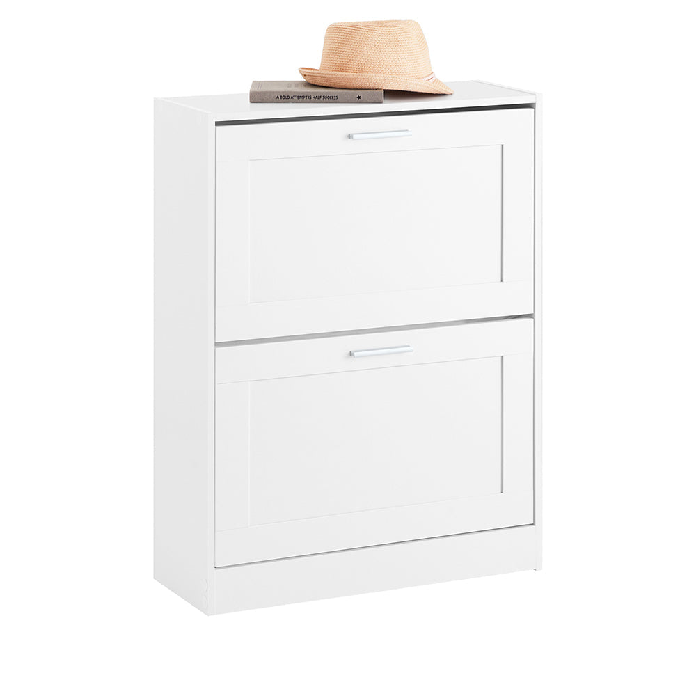 SoBuy FSR137-W Armoire à chaussures moderne blanche à 2 abattants | compacte 60x25x80 cm