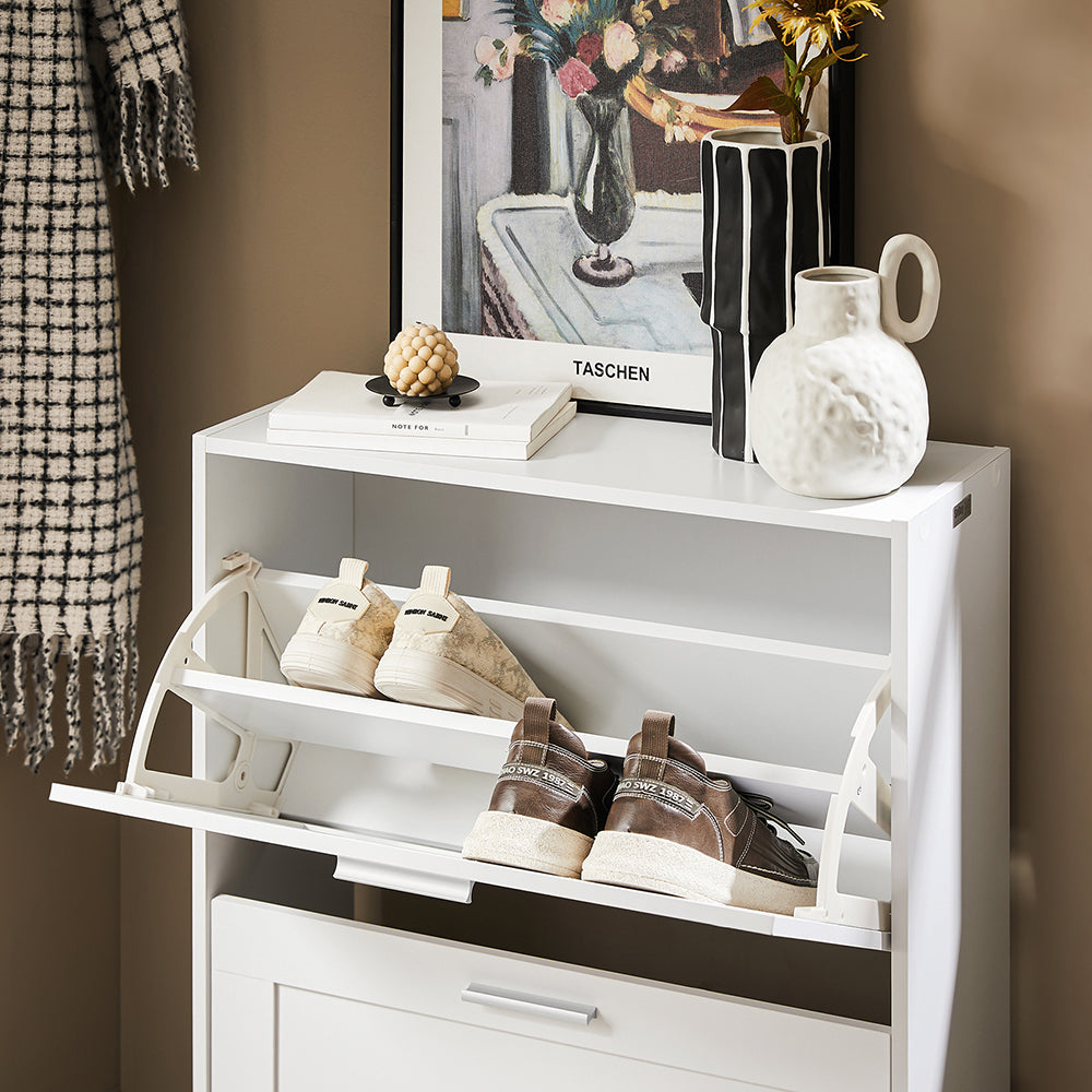 SoBuy FSR137-W Armoire à chaussures moderne blanche à 2 abattants | compacte 60x25x80 cm