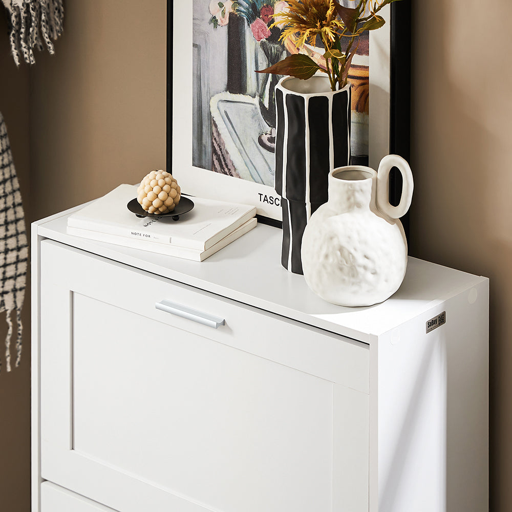 SoBuy FSR137-W Armoire à chaussures moderne blanche à 2 abattants | compacte 60x25x80 cm
