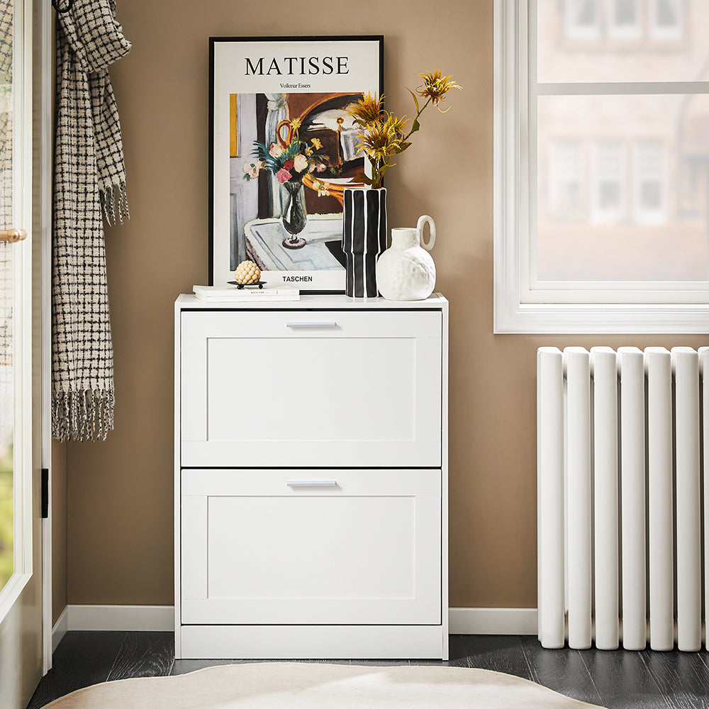 SoBuy FSR137-W Armoire à chaussures moderne blanche à 2 abattants | compacte 60x25x80 cm
