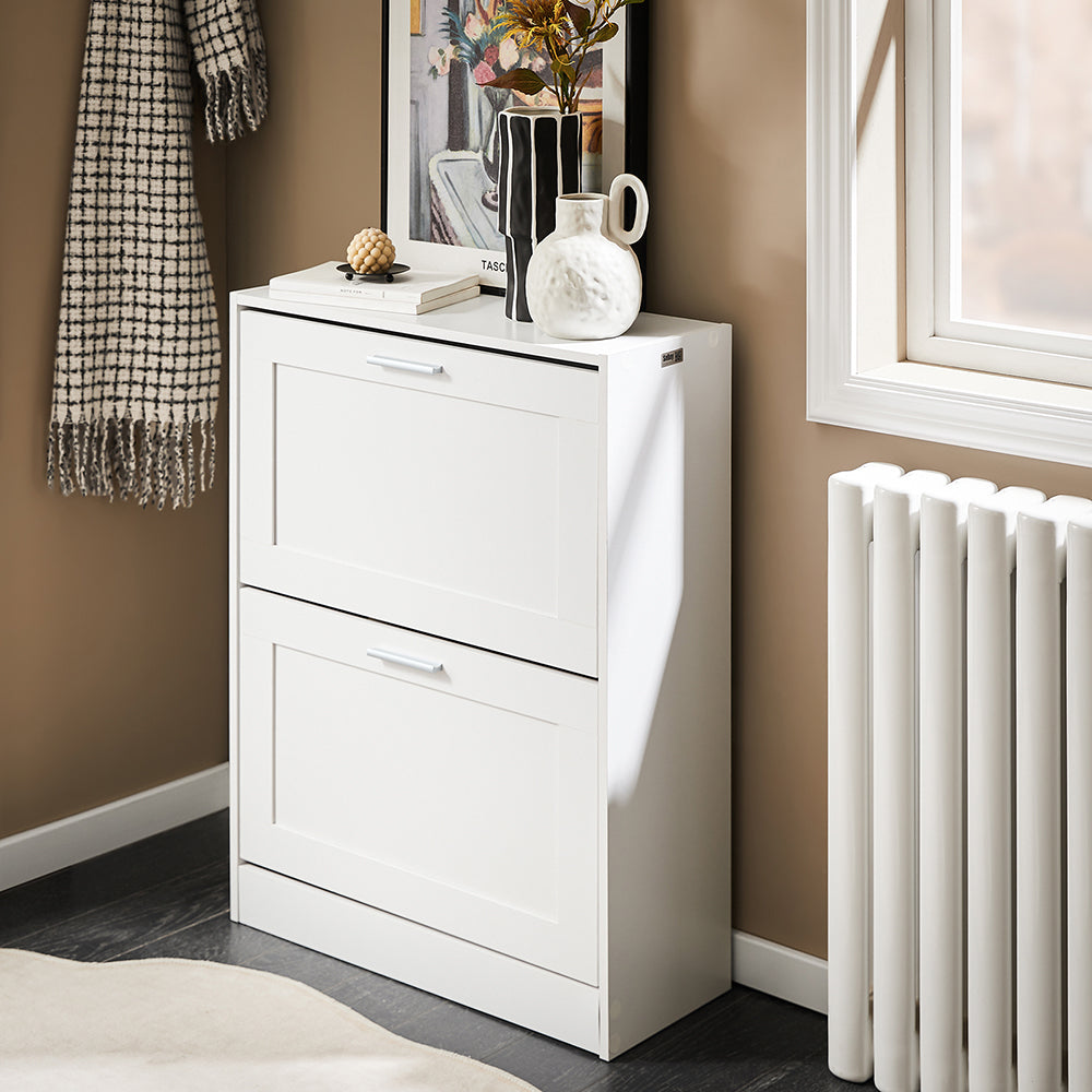 SoBuy FSR137-W Armoire à chaussures moderne blanche à 2 abattants | compacte 60x25x80 cm