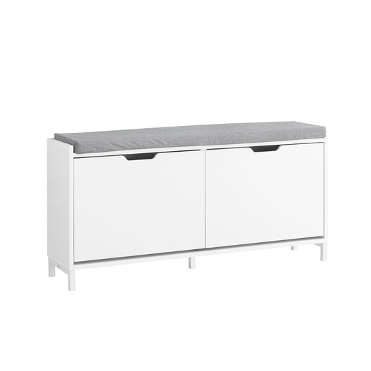 sobuy meuble à chaussures banc à chaussures FSR151-L-W - 105 x 24 x 52 cm - blanc avec coussin gris