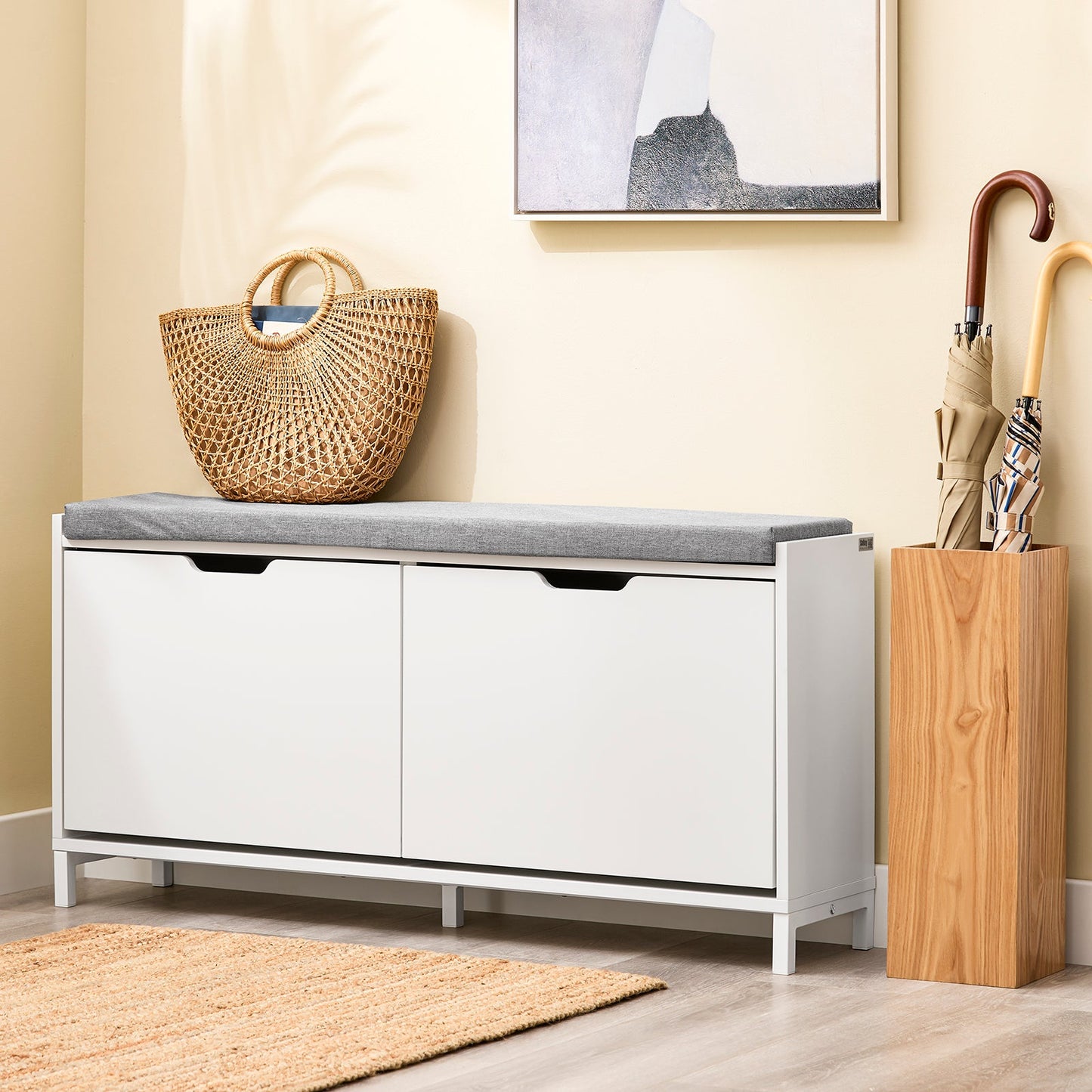 sobuy meuble à chaussures banc à chaussures FSR151-L-W - 105 x 24 x 52 cm - blanc avec coussin gris