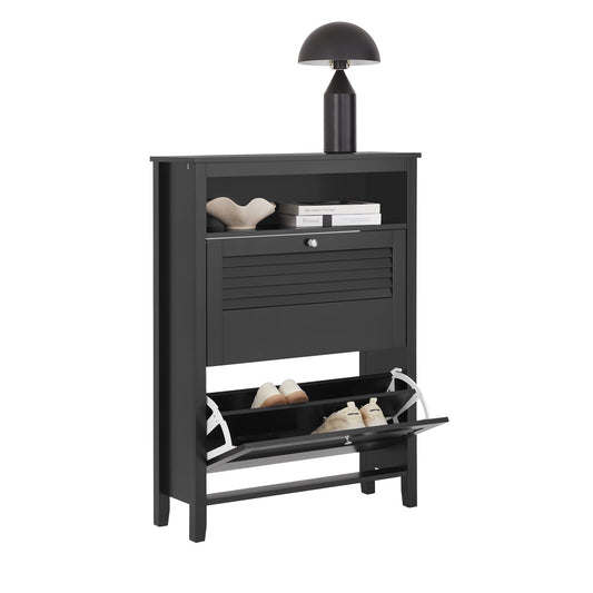 Sobuy Meuble à chaussures avec 2 abattants et rangement - Noir - 80x25x108 cm