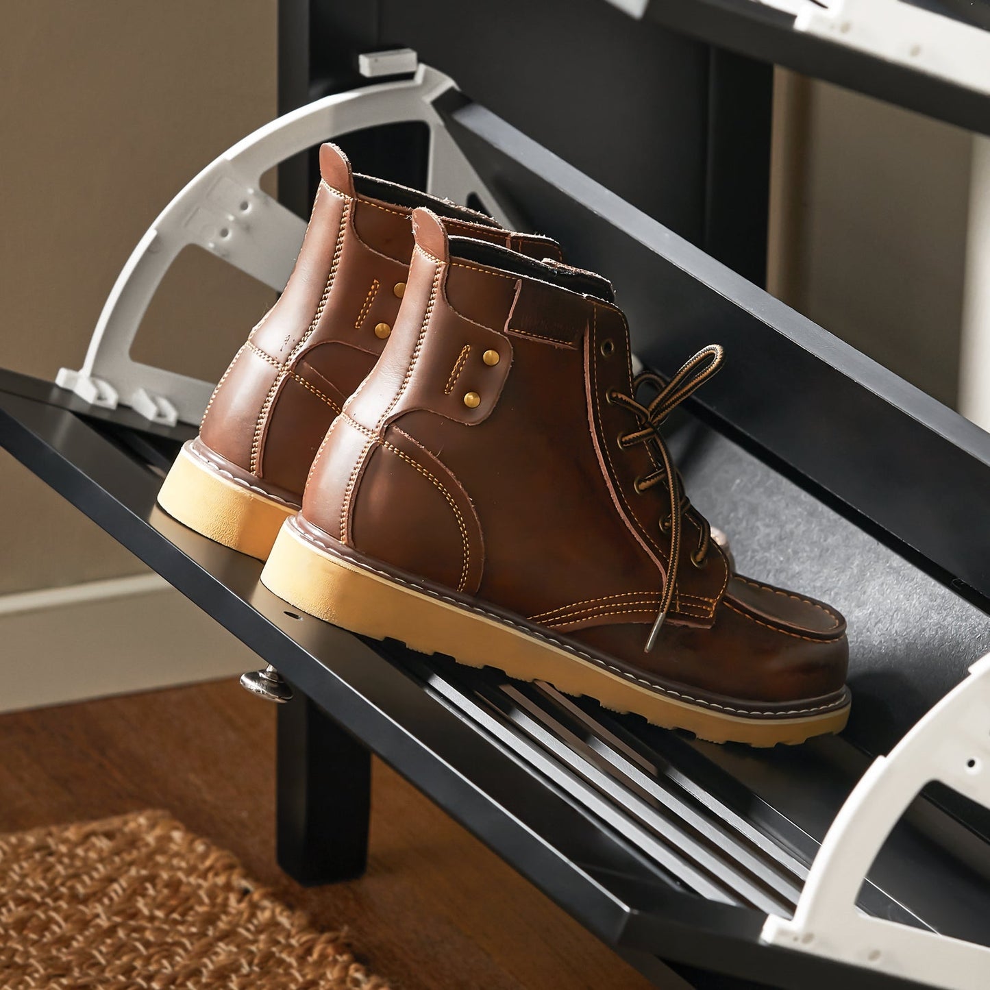 Sobuy Meuble à chaussures avec 2 abattants et rangement - Noir - 80x25x108 cm