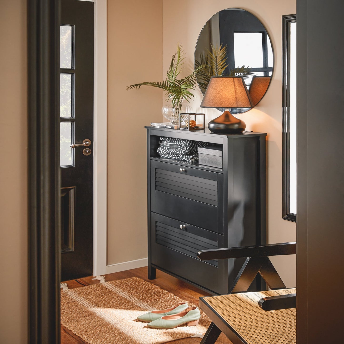 Sobuy Meuble à chaussures avec 2 abattants et rangement - Noir - 80x25x108 cm