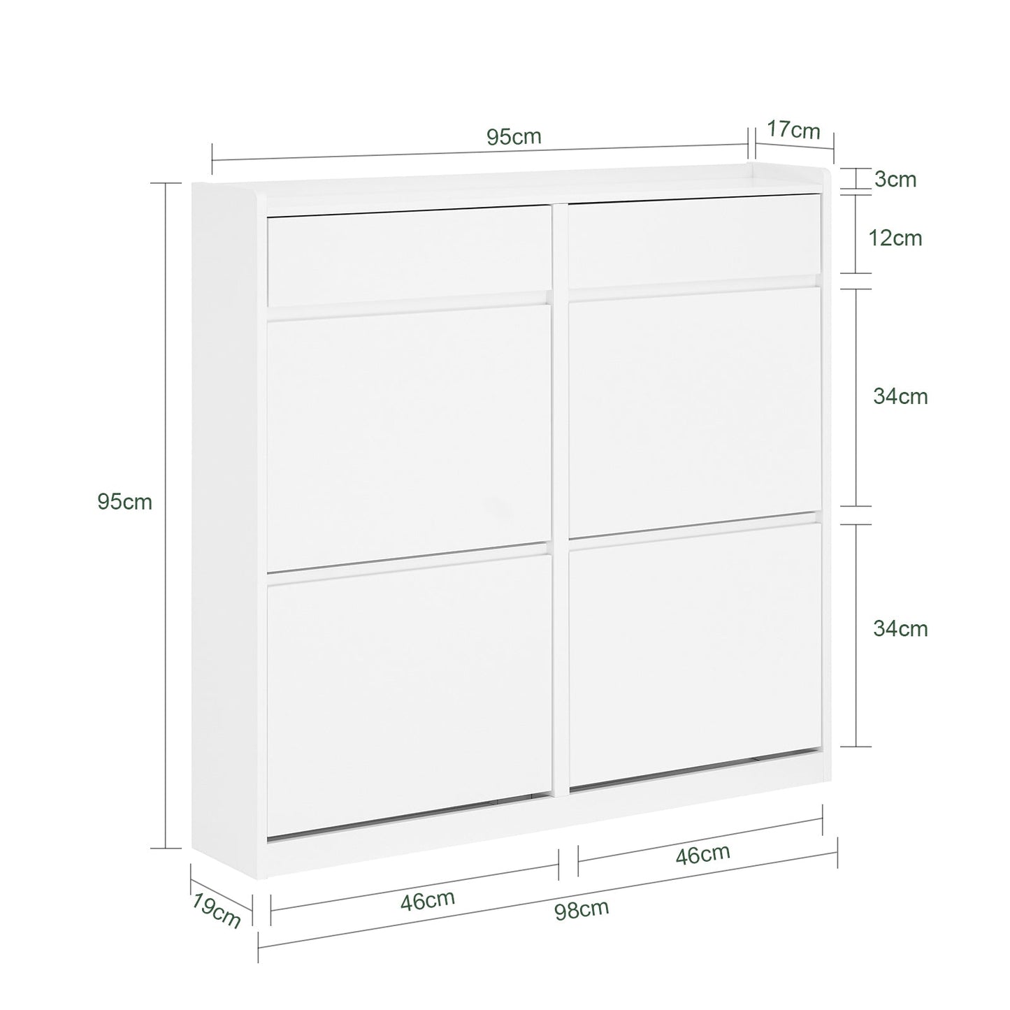 SoBuy Armoire à chaussures - FSR169-W - 4 volets inclus - 98 x 95 x 19 cm - Blanc