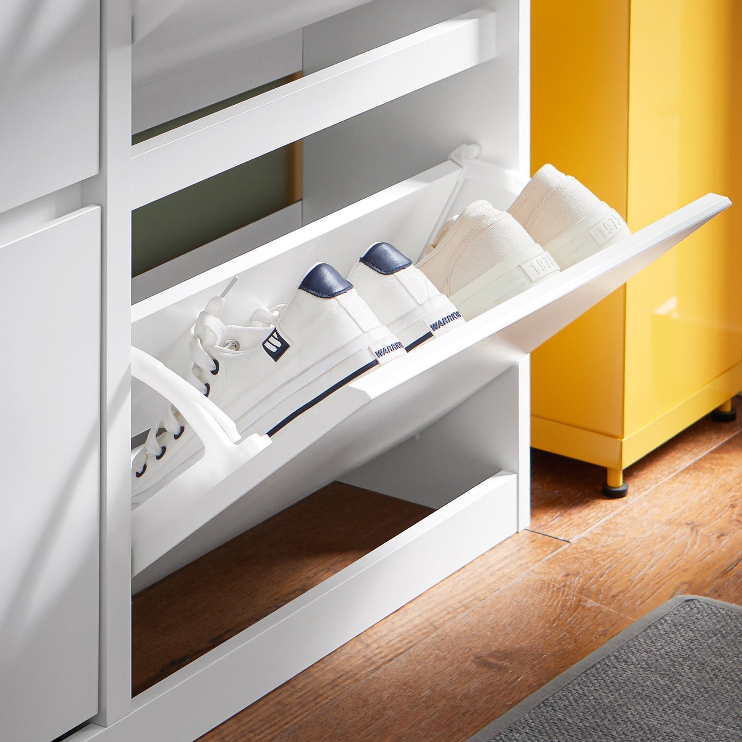 SoBuy Armoire à chaussures - FSR169-W - 4 volets inclus - 98 x 95 x 19 cm - Blanc