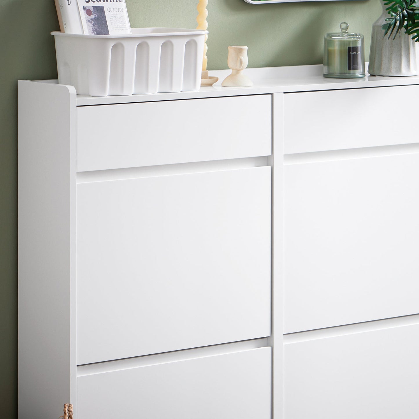 SoBuy Armoire à chaussures - FSR169-W - 4 volets inclus - 98 x 95 x 19 cm - Blanc