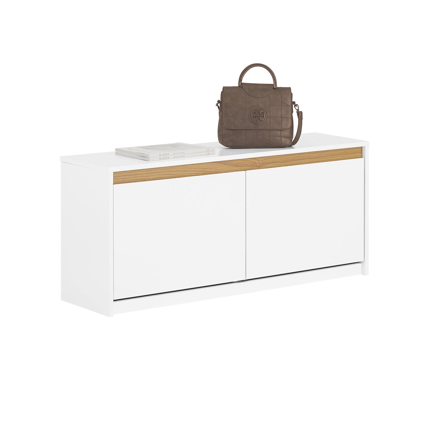 SoBuy Meuble à chaussures avec banc - blanc - 104x30x47 cm - 2 tiroirs - design moderne