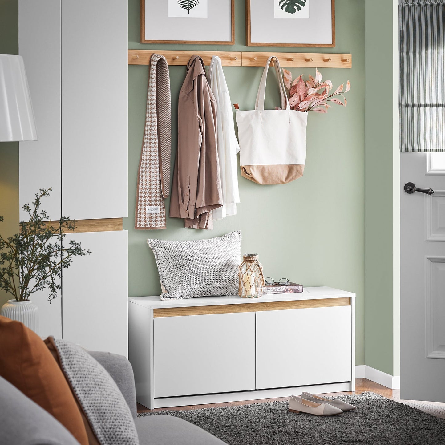 SoBuy Meuble à chaussures avec banc - blanc - 104x30x47 cm - 2 tiroirs - design moderne