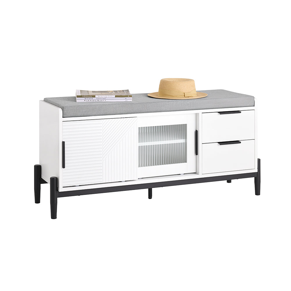 SoBuy FSR187-W Banc de rangement et banc à chaussures avec coussin rembourré, 110x35x51 cm, blanc