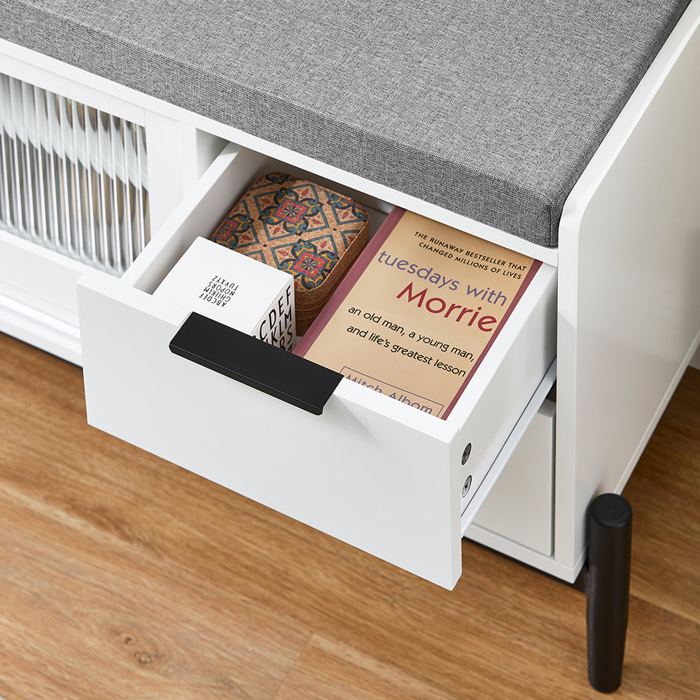 SoBuy FSR187-W Banc de rangement et banc à chaussures avec coussin rembourré, 110x35x51 cm, blanc