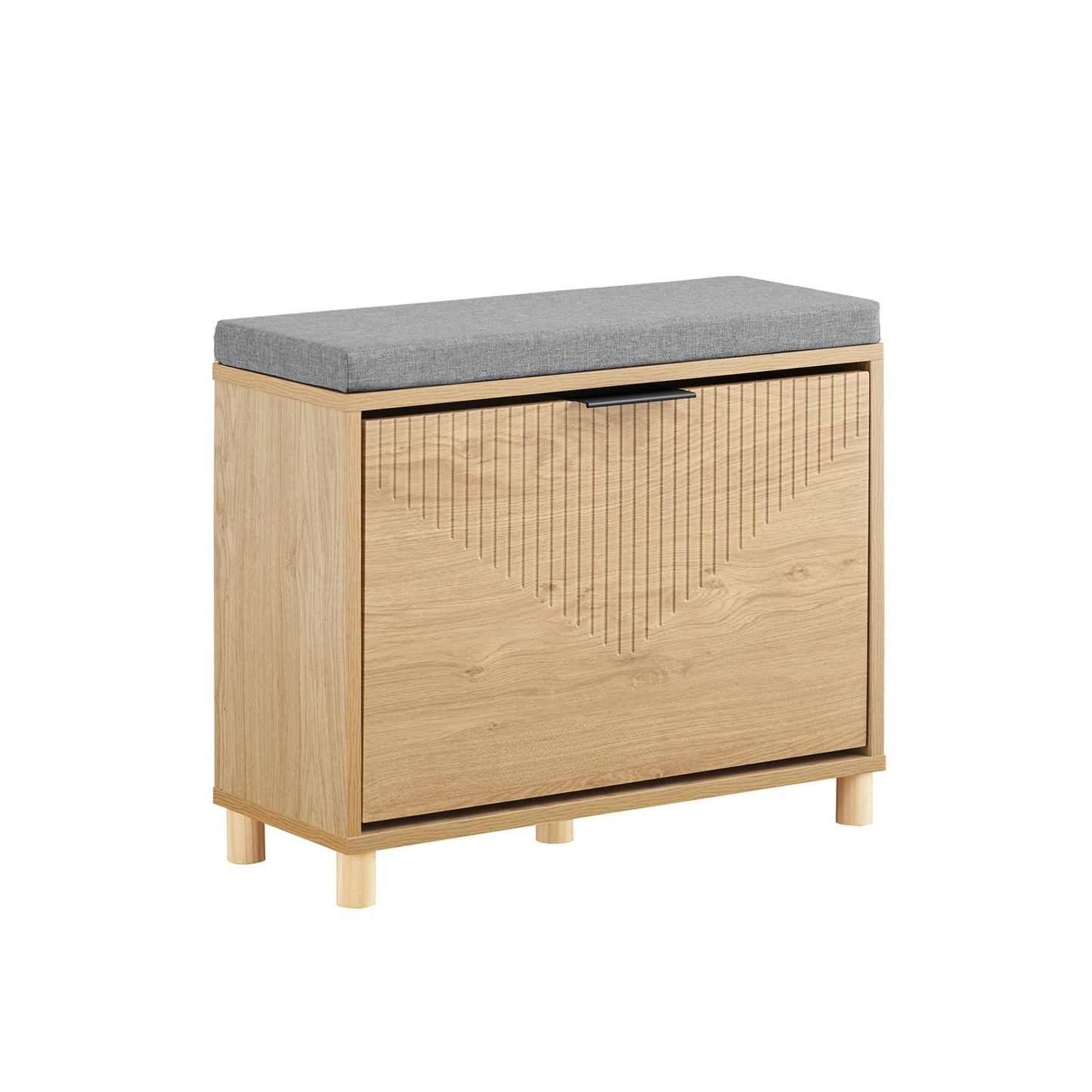 SoBuy FSR199-N Banc à chaussures avec rangement et coussin rembourré, gris et bois clair, 60 x 24 x 50 cm