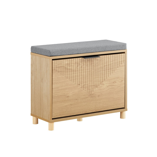 SoBuy FSR199-N Banc à chaussures avec rangement et coussin rembourré, gris et bois clair, 60 x 24 x 50 cm