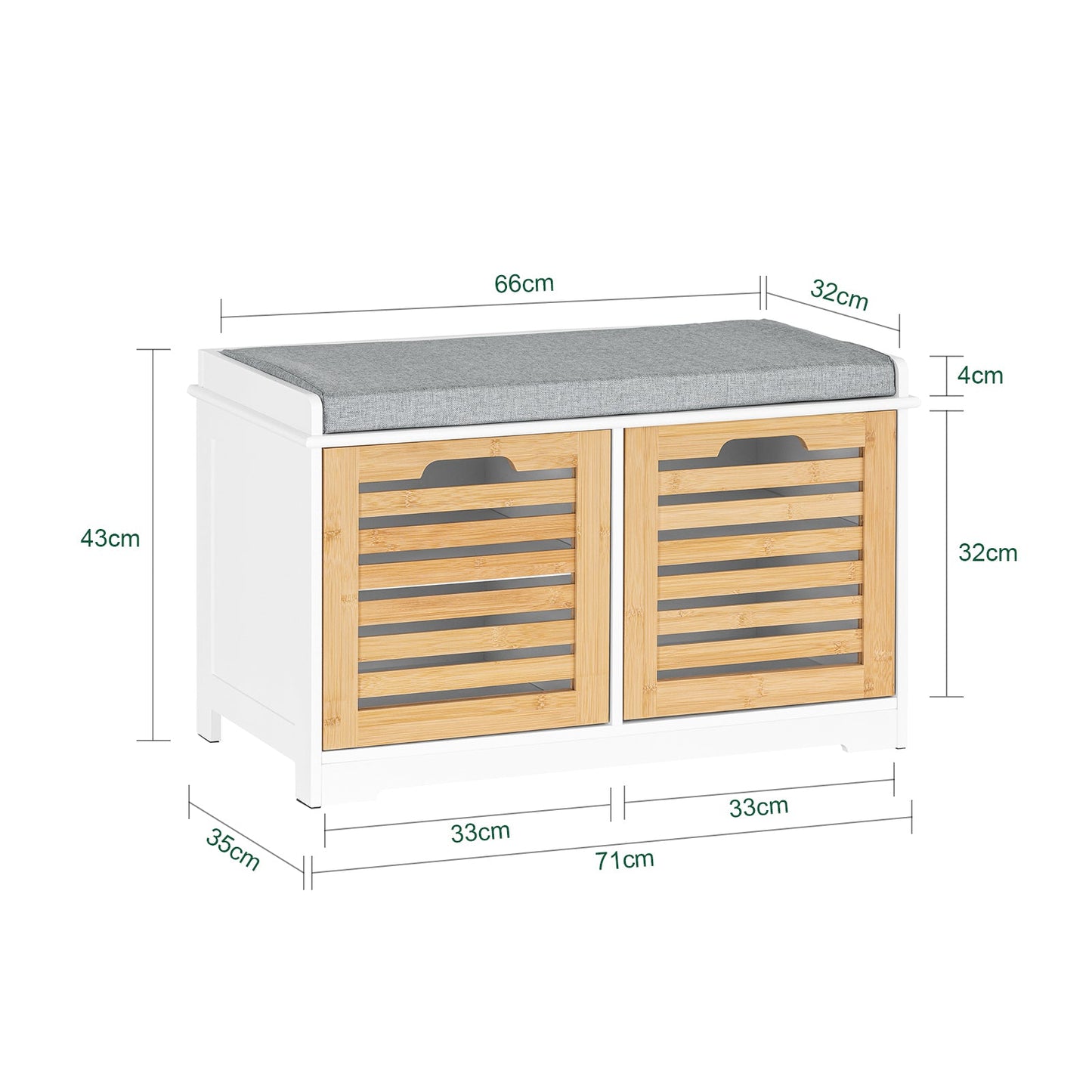 Banc à chaussures avec rangement et coussin - 71x35x43 cm - Blanc & Ecru - SoBuy FSR23-II-WN