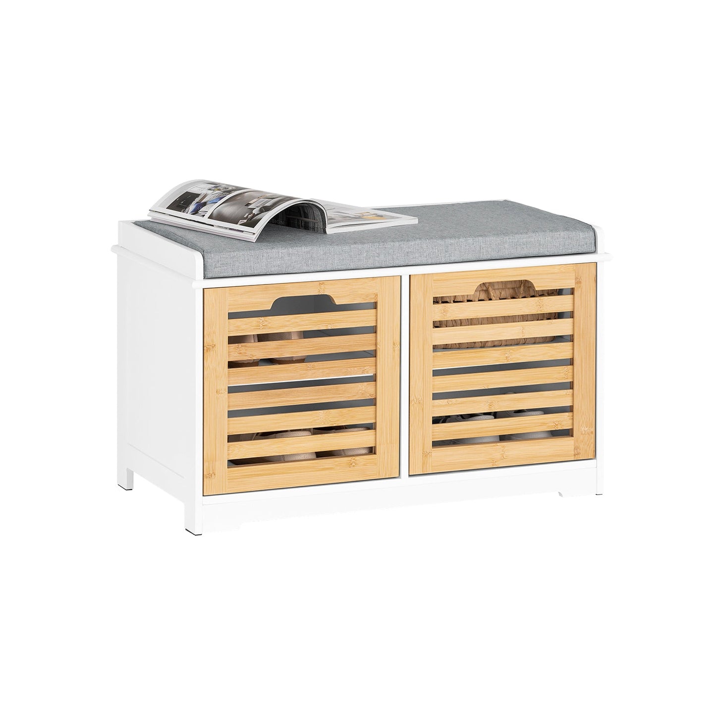 Banc à chaussures avec rangement et coussin - 71x35x43 cm - Blanc & Ecru - SoBuy FSR23-II-WN