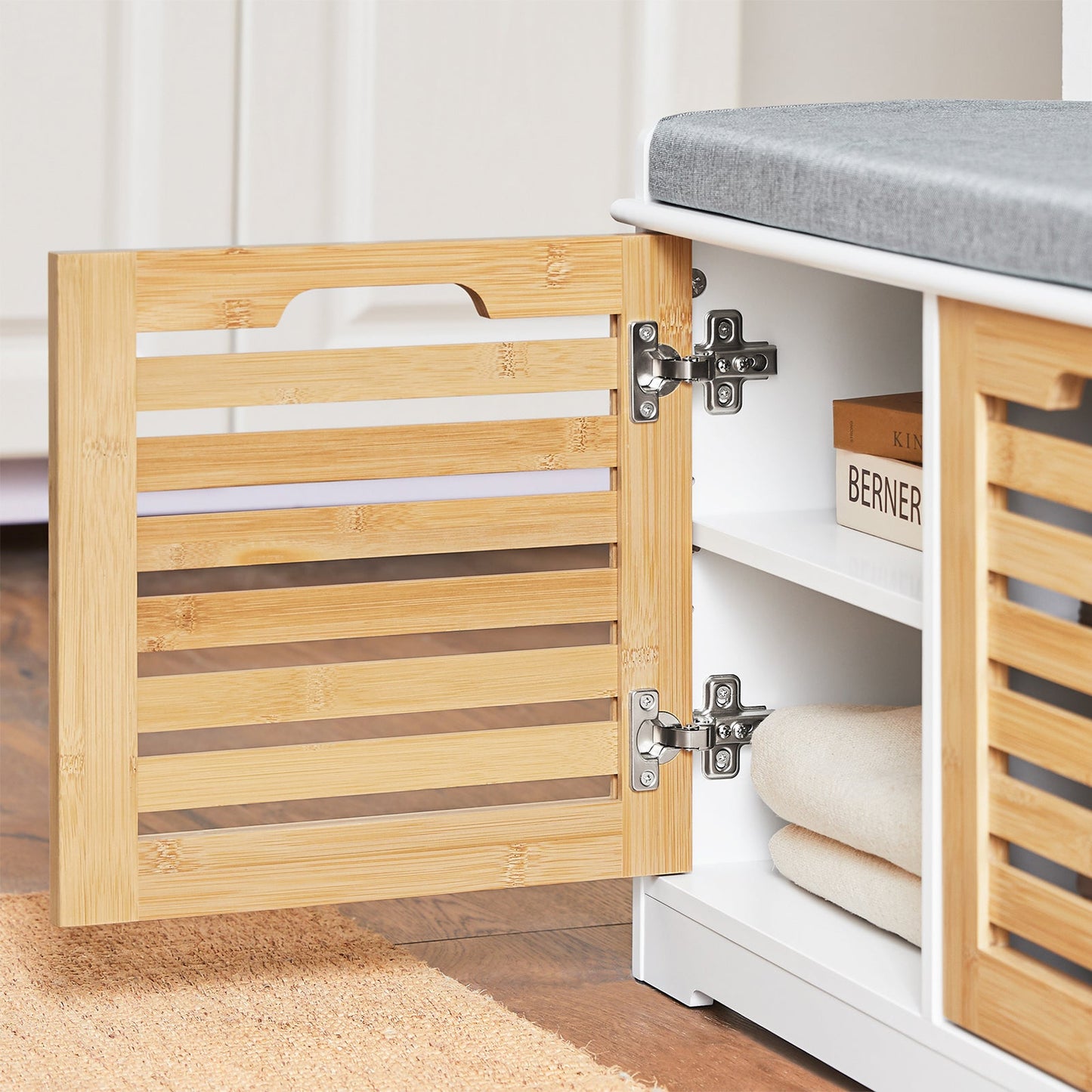 Banc à chaussures avec rangement et coussin - 71x35x43 cm - Blanc & Ecru - SoBuy FSR23-II-WN