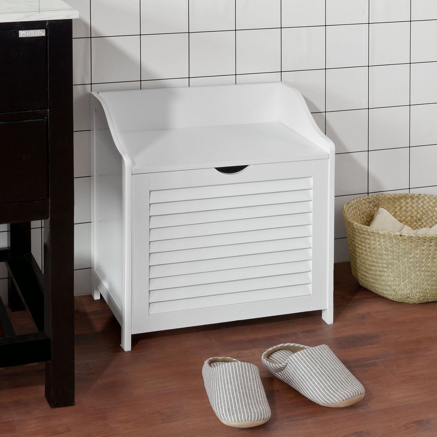 SoBuy Panier à linge avec couvercle - 50 x 35 x53 cm - Blanc