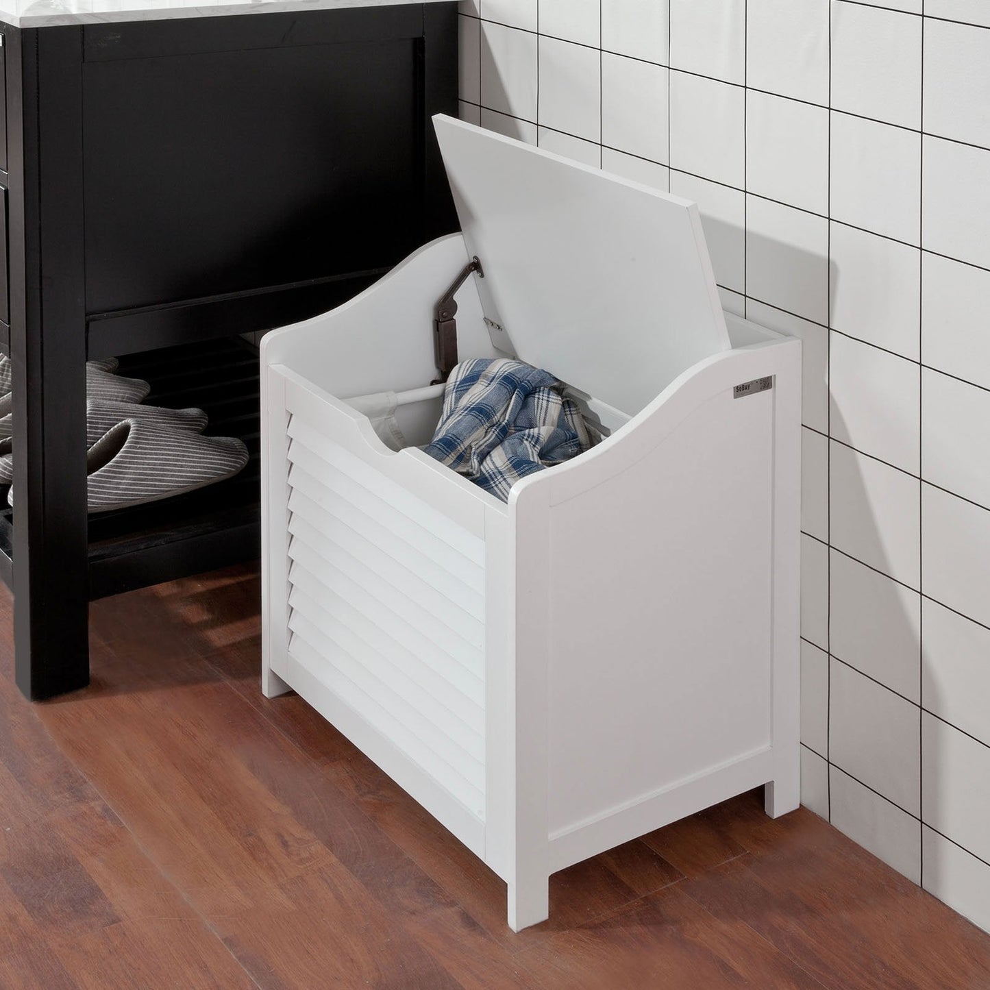 SoBuy Panier à linge avec couvercle - 50 x 35 x53 cm - Blanc