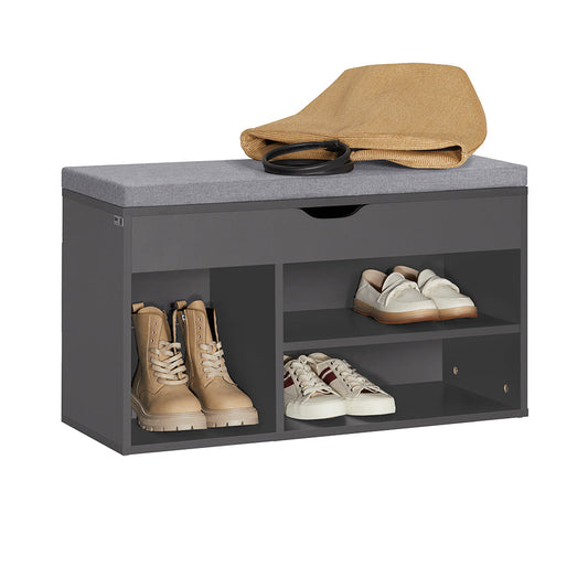 SoBuy Meuble à chaussures avec siège rembourré - 1 tiroir et étagères de rangement - Max. 120 kg -80 x 31 x 48 cm - Noir