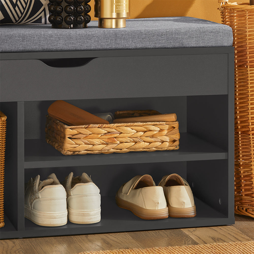 SoBuy Meuble à chaussures avec siège rembourré - 1 tiroir et étagères de rangement - Max. 120 kg -80 x 31 x 48 cm - Noir