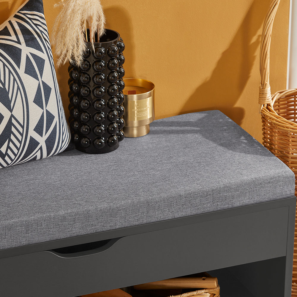 SoBuy Meuble à chaussures avec siège rembourré - 1 tiroir et étagères de rangement - Max. 120 kg -80 x 31 x 48 cm - Noir