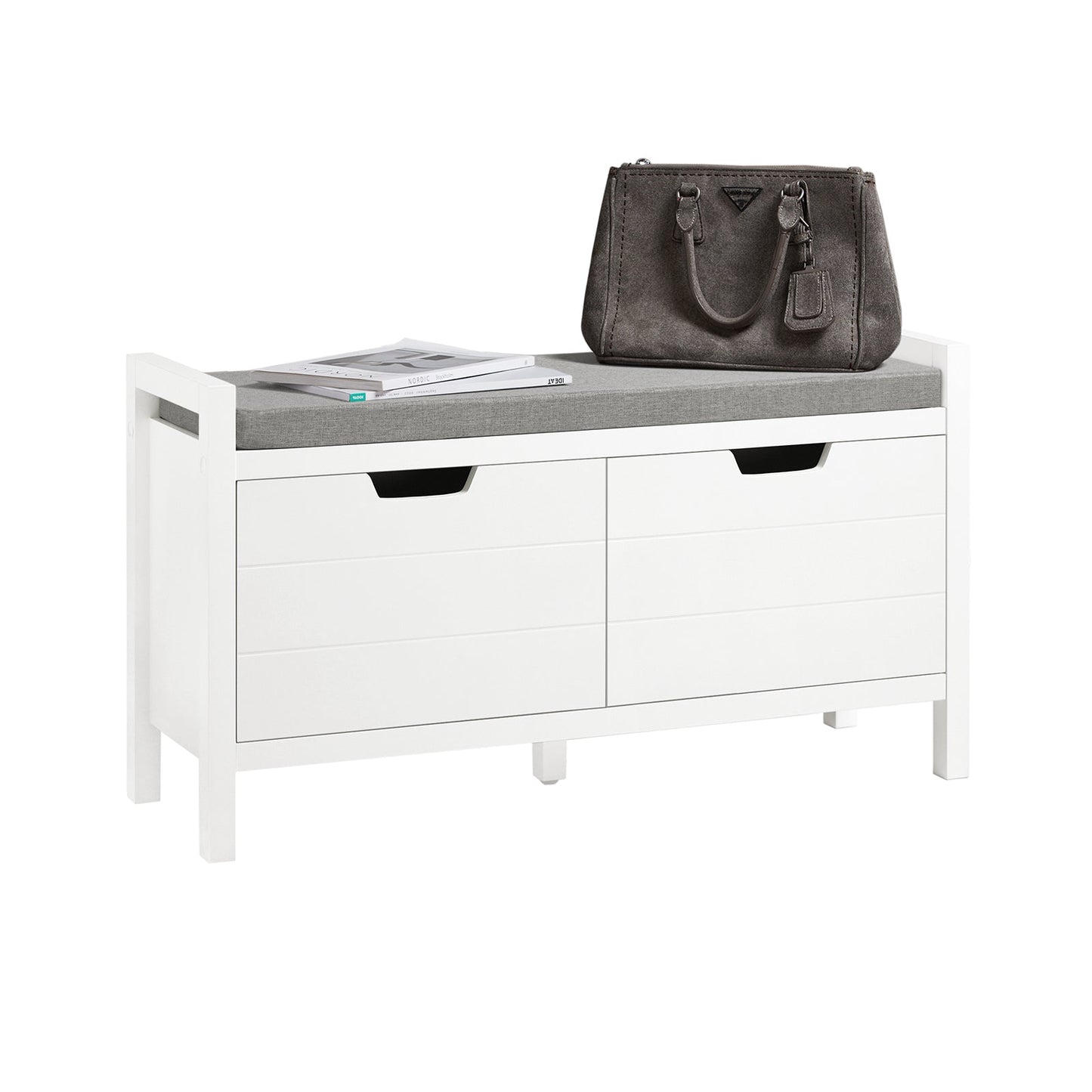 SoBuy FSR63-II-W Banc de rangement 91x30x50 cm, blanc, meuble d'entrée bas avec coussin souple et 2 portes