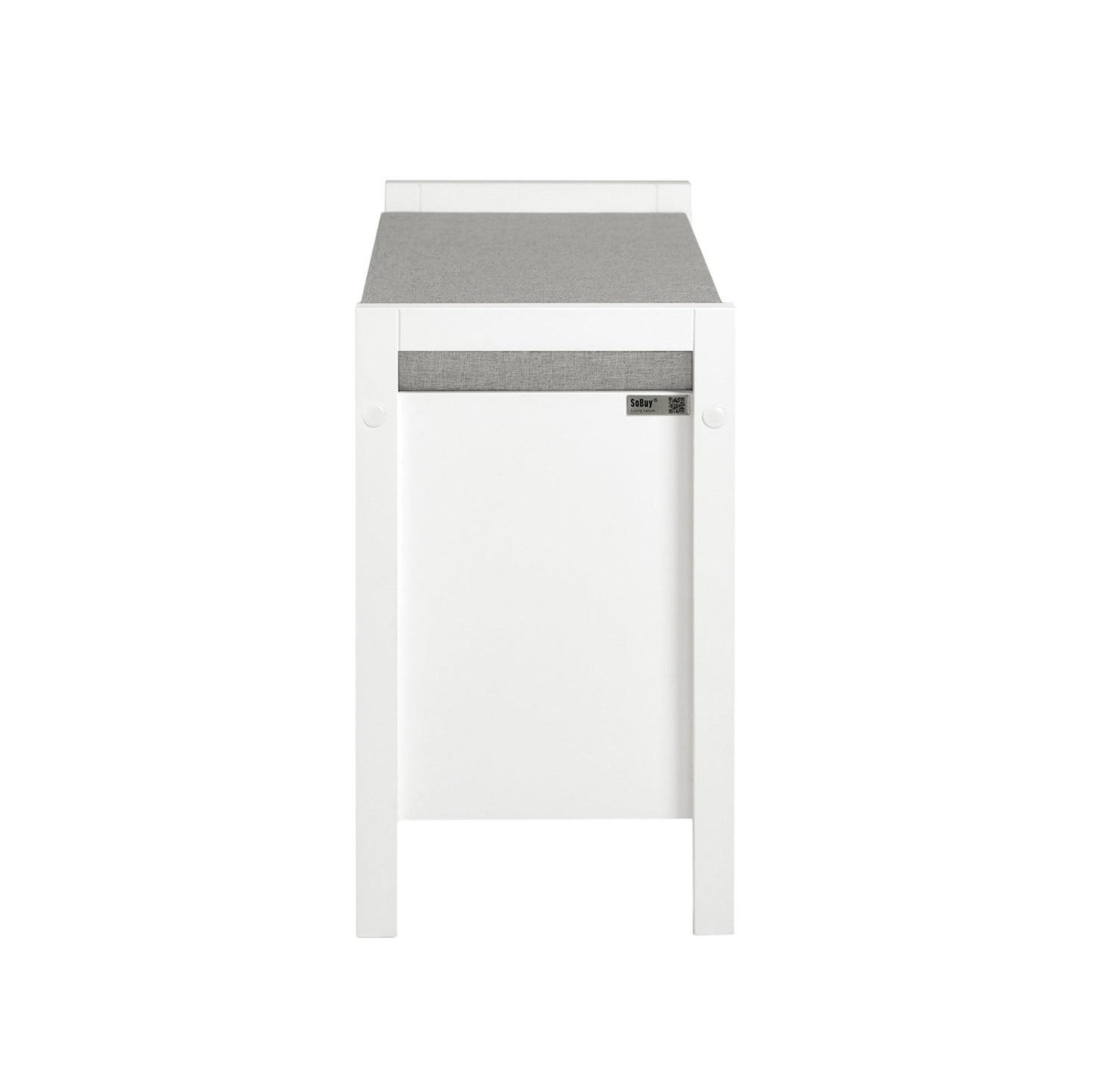 SoBuy FSR63-II-W Banc de rangement 91x30x50 cm, blanc, meuble d'entrée bas avec coussin souple et 2 portes