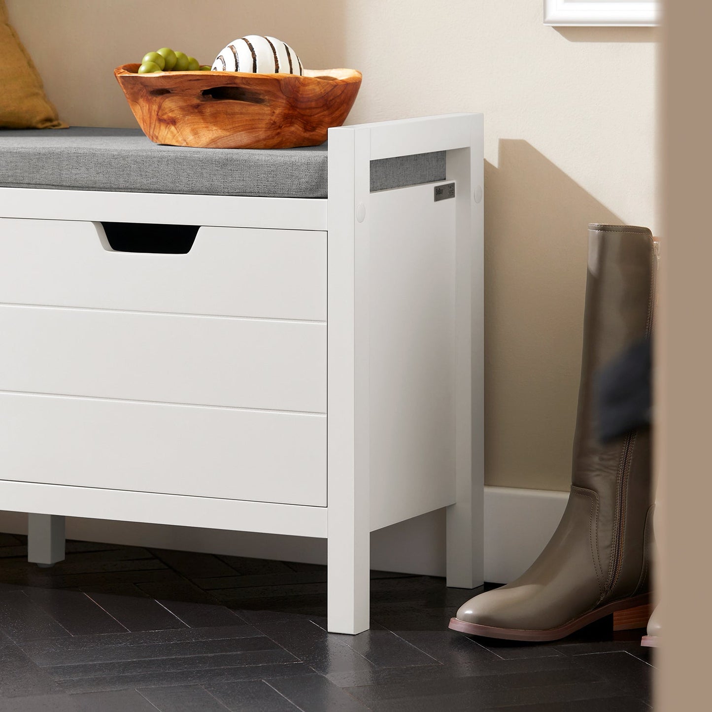 SoBuy FSR63-II-W Banc de rangement 91x30x50 cm, blanc, meuble d'entrée bas avec coussin souple et 2 portes